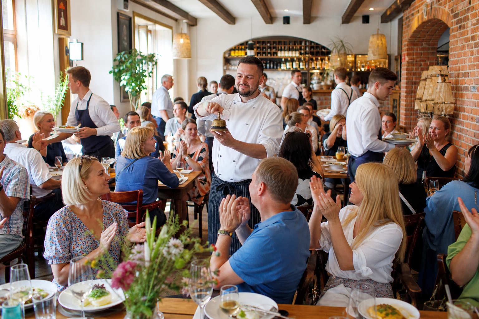 Pełna restauracja w Gdańsku symbolizująca wysoką pozycję i popularność.