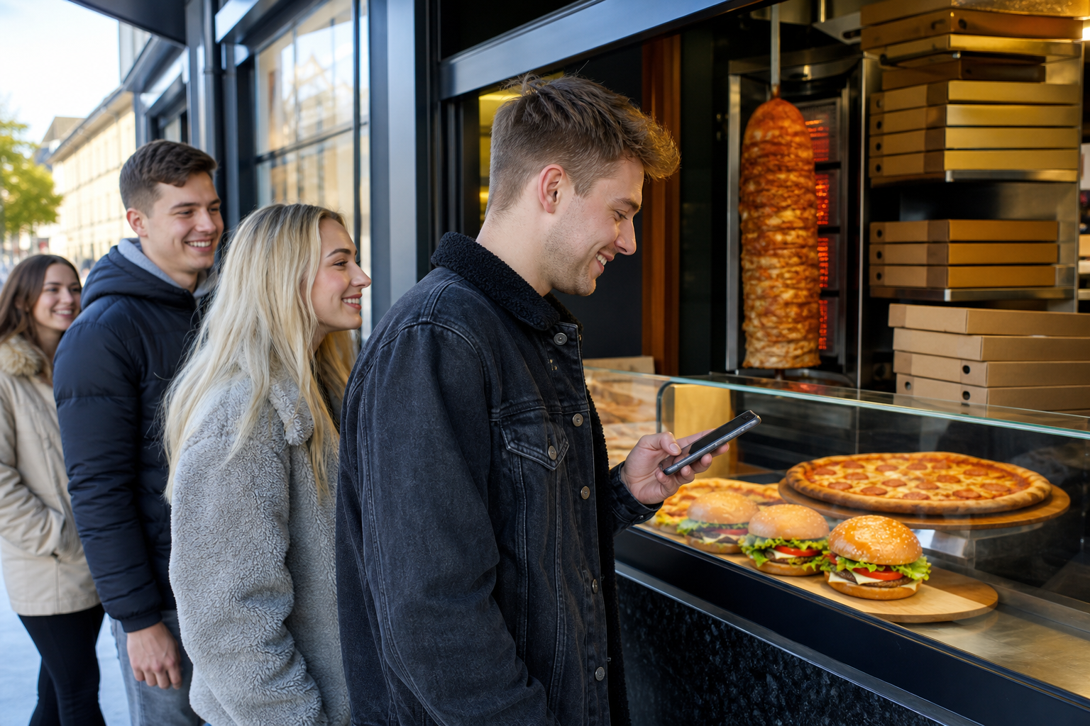 Klienci wybierają popularny fast food w Rzeszowie, stojąc w kolejce.