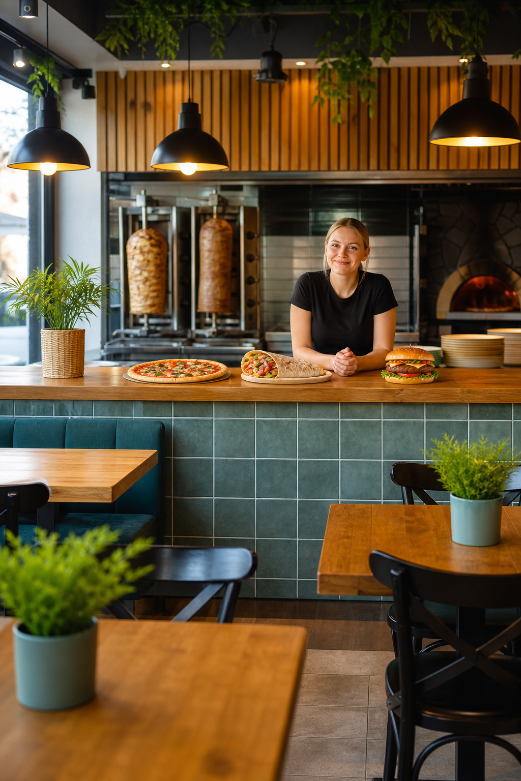 Ładny krakowski lokal fast food w spokojnym momencie dnia.