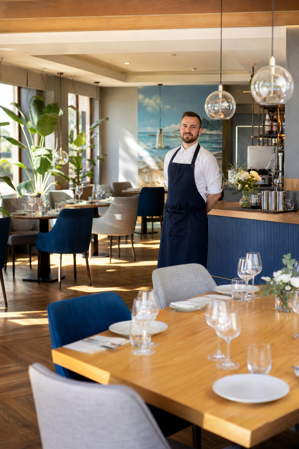 Schludna restauracja w spokojnym momencie, gotowa na więcej gości.