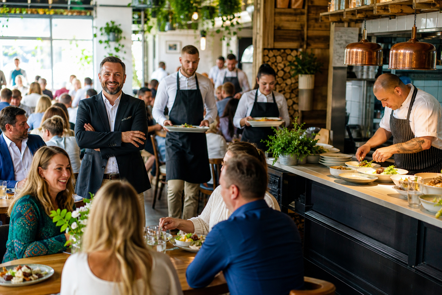 Tętniąca ruchem restauracja symbolizująca wysoką pozycję w rankingu.