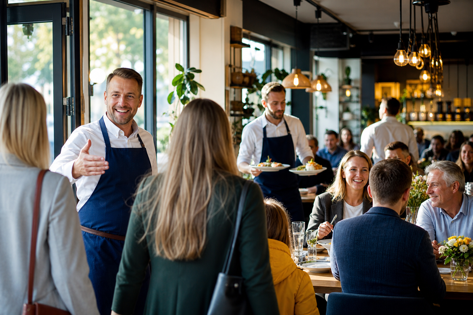 Rozwój restauracji pokazany przez napływ gości i pełną salę.