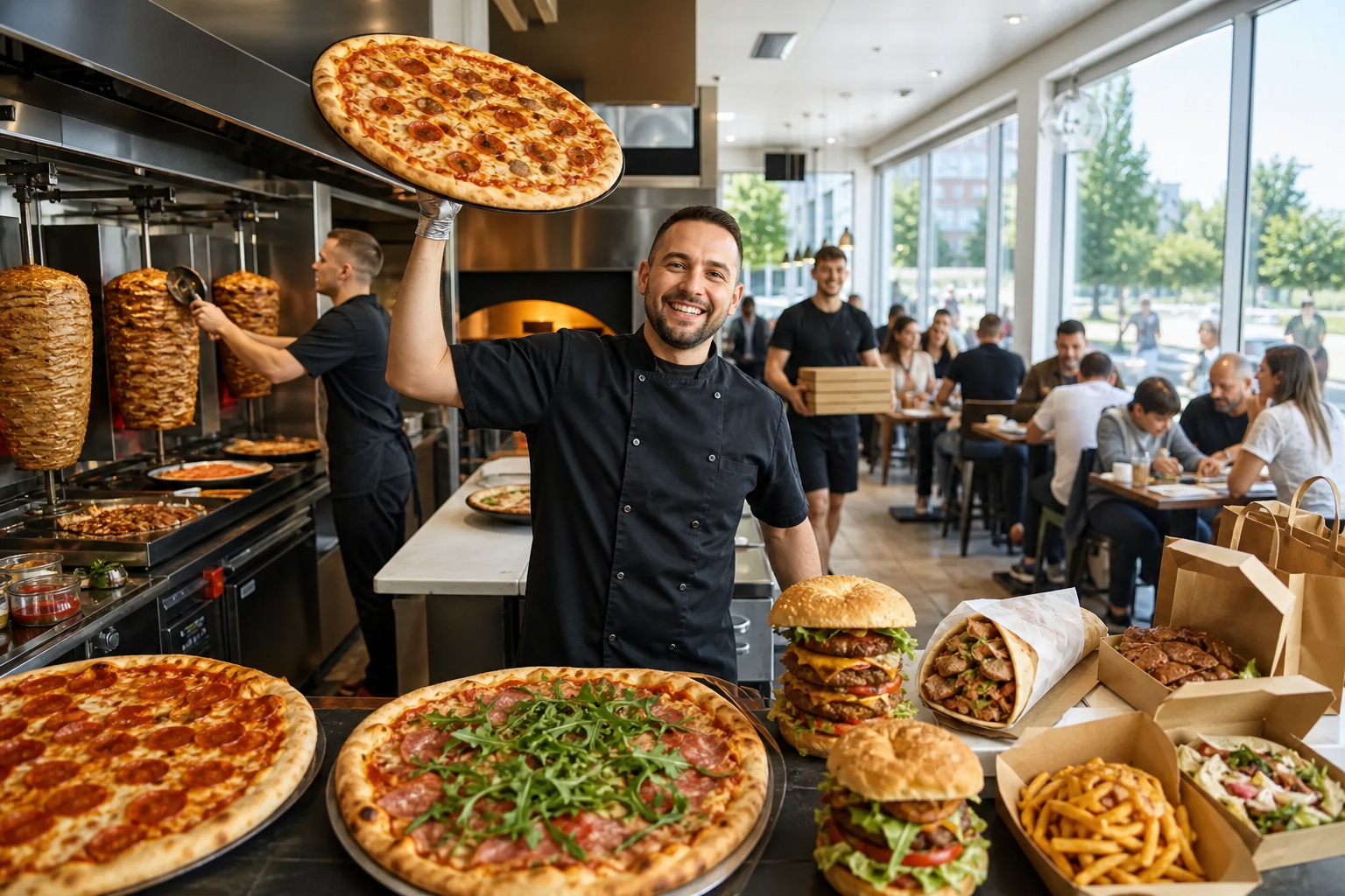 Ruchliwy lokal z pizzą, kebabem i burgerami symbolizuje wysoką pozycję w rankingu.