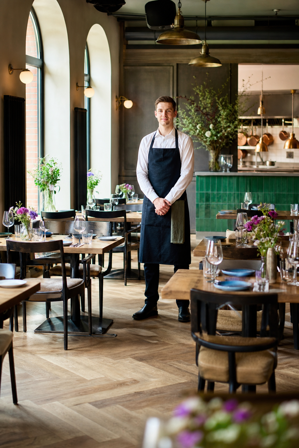 Ladna restauracja w spokojnym momencie, gotowa na wiekszy ruch.