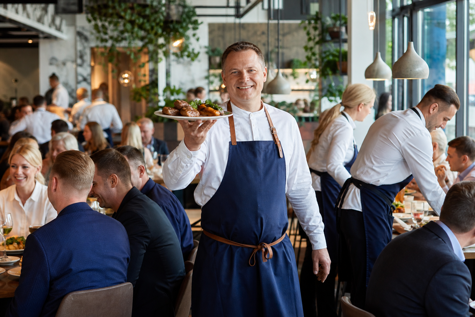 Ruchliwa restauracja w Katowicach symbolizujaca wysokie miejsce w rankingu.