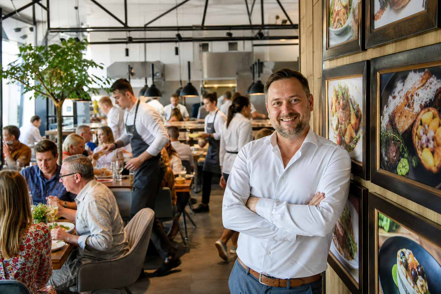 Popularna restauracja w Rzeszowie pełna gości, kelnerów i energii sukcesu.