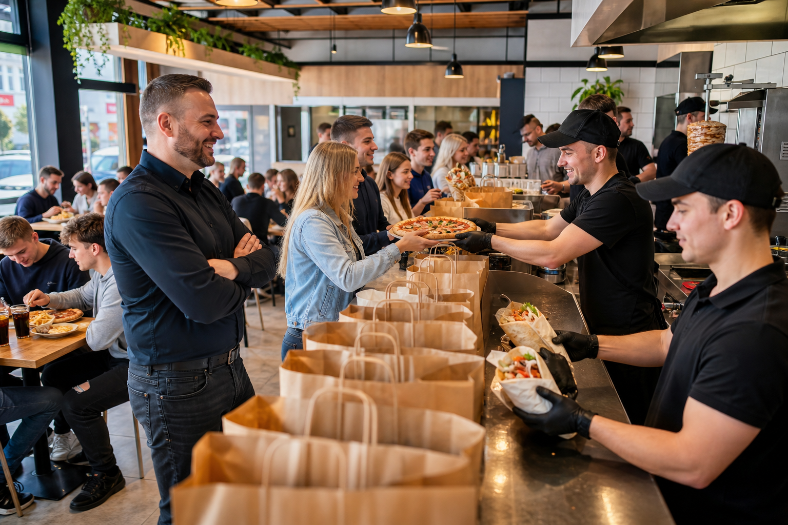 Wzrost lokalu fast food pokazany przez większy ruch klientów.