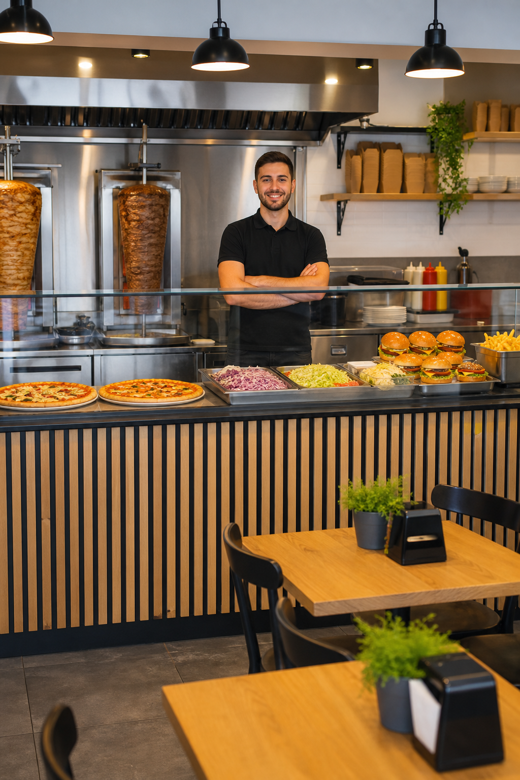 Schludny lokal fast food w spokojniejszym momencie dnia.