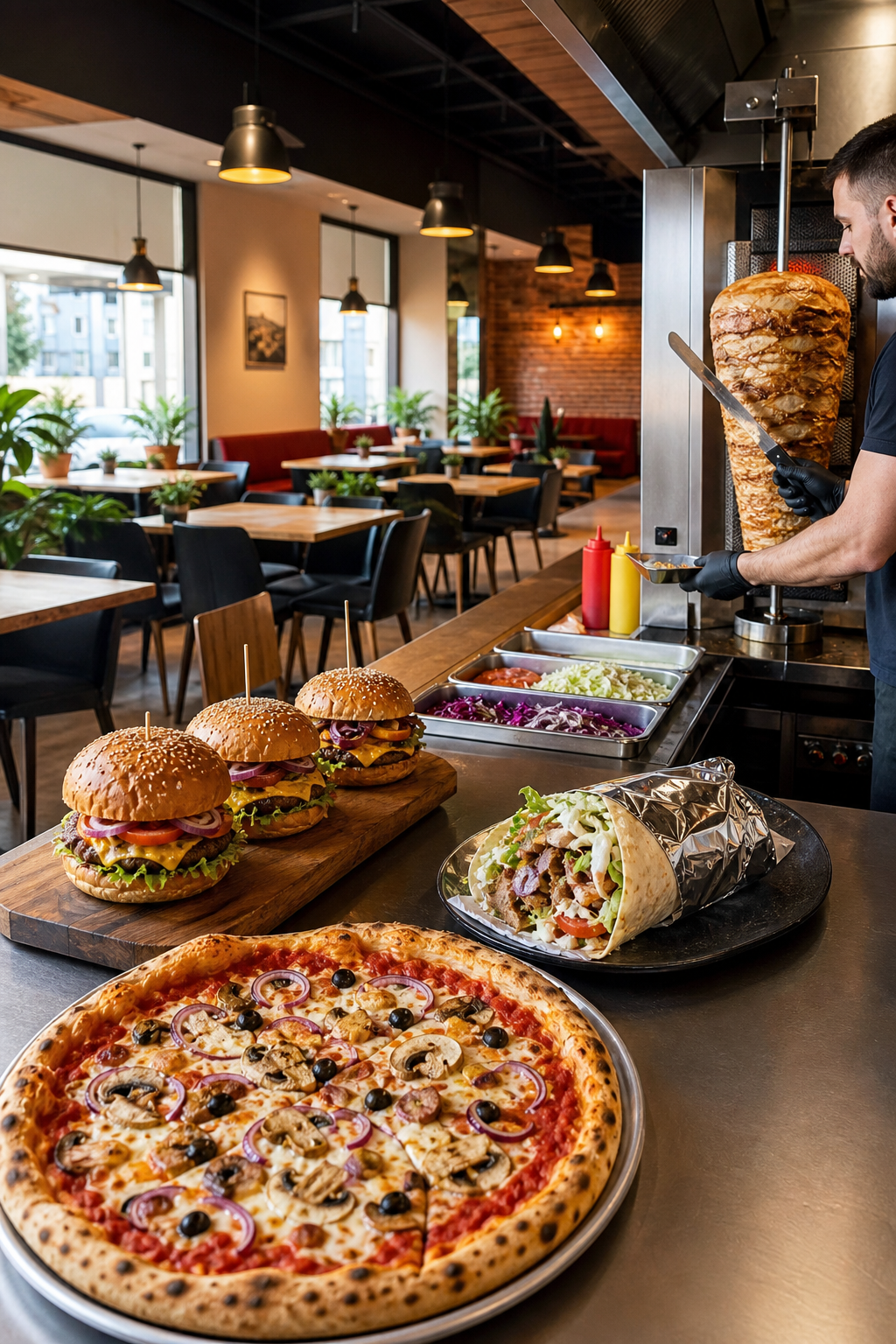 Schludny lokal fast food w Radomiu w spokojnym momencie dnia.