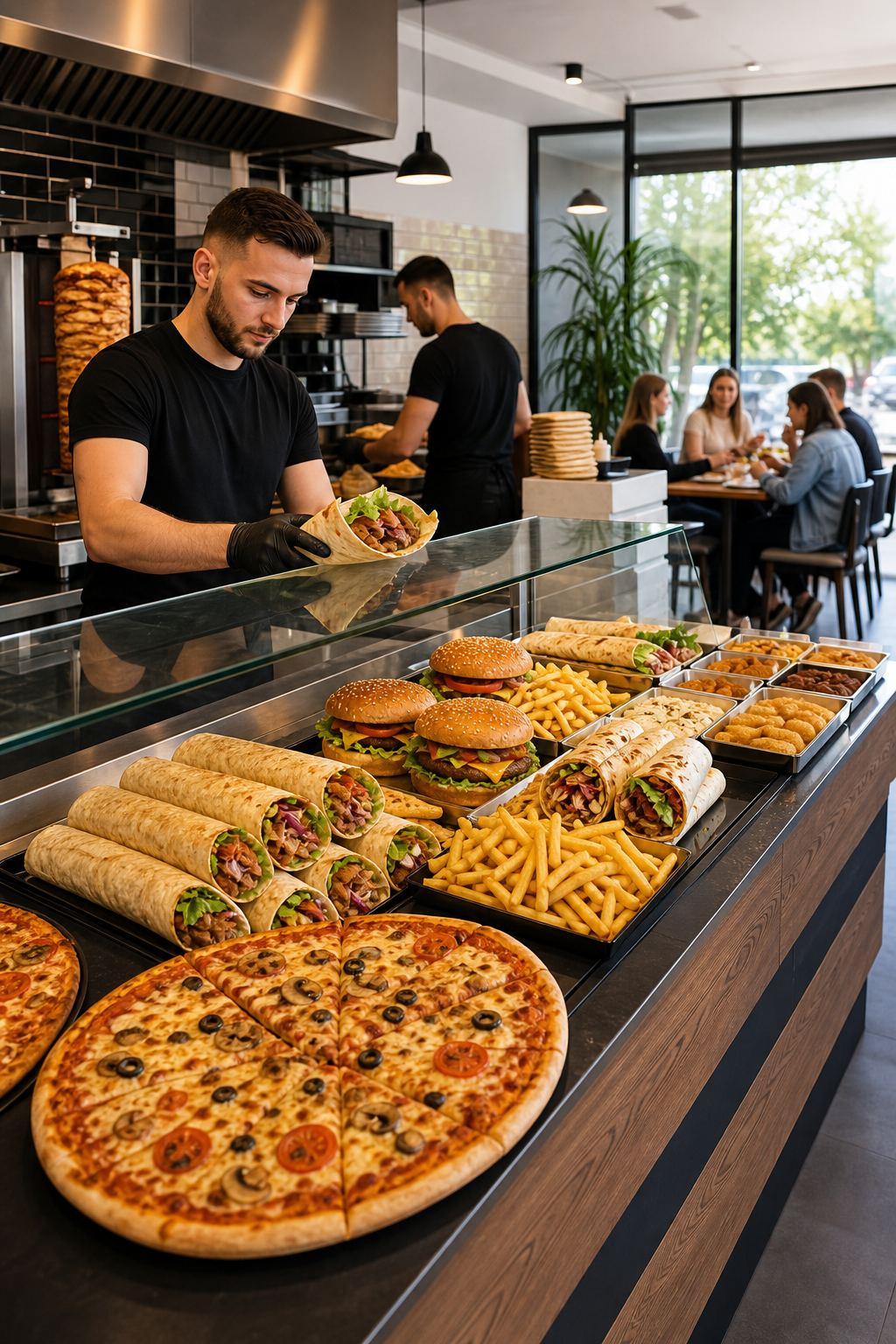 Gotowe pizze, kebaby i burgery czekają na klientów w Radomiu.