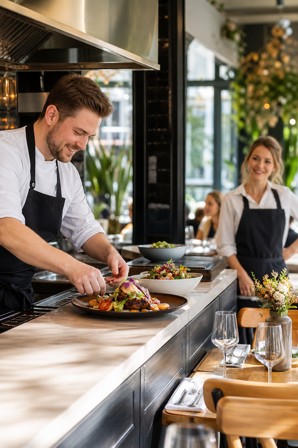 Gotowe dania i nakryte stoły pokazują potencjał restauracji.