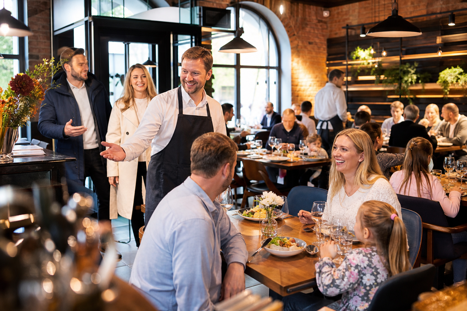 Rozwój restauracji w Toruniu pokazany przez większy ruch i pełne stoliki.