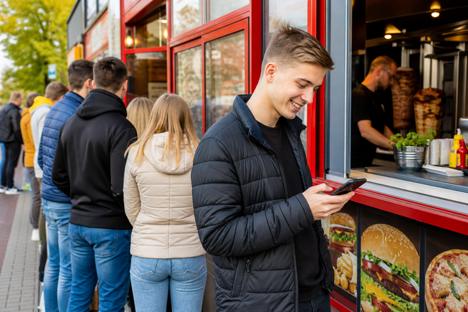 Klient wybiera popularny fast food w Bydgoszczy przez telefon.
