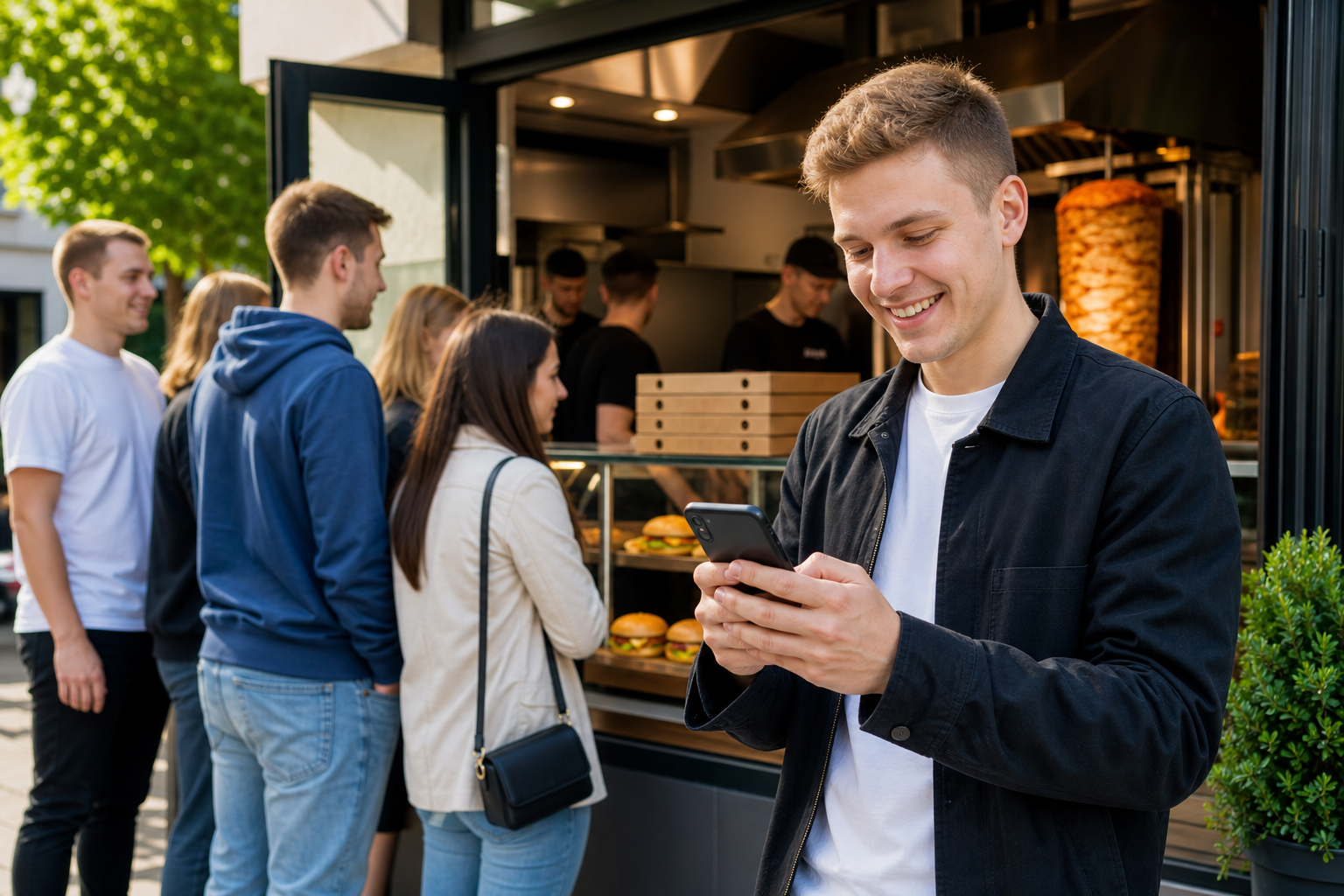 Klient wybiera popularny fast food w Lublinie przez telefon.