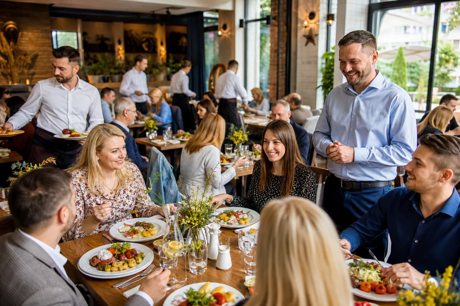 Rosnący ruch w restauracji w Częstochowie i zadowolony właściciel.