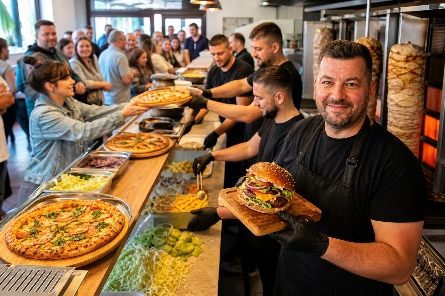 Ruchliwy lokal z pizzą, kebabem i burgerami symbolizuje wysoką pozycję w rankingu.