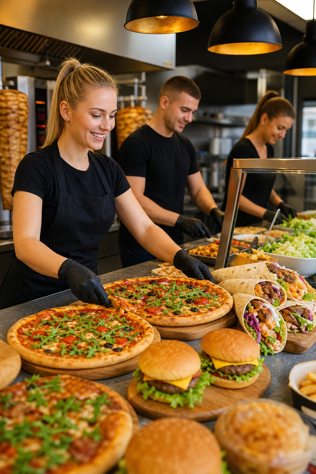Apetyczne pizze, kebaby i burgery czekają na klientów.