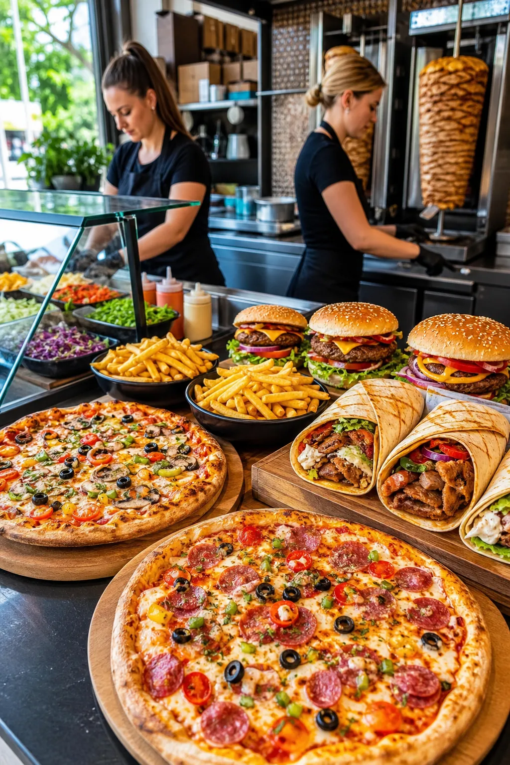 Apetyczne pizze, kebaby, burgery i frytki czekają na klientów w sosnowieckim lokalu.