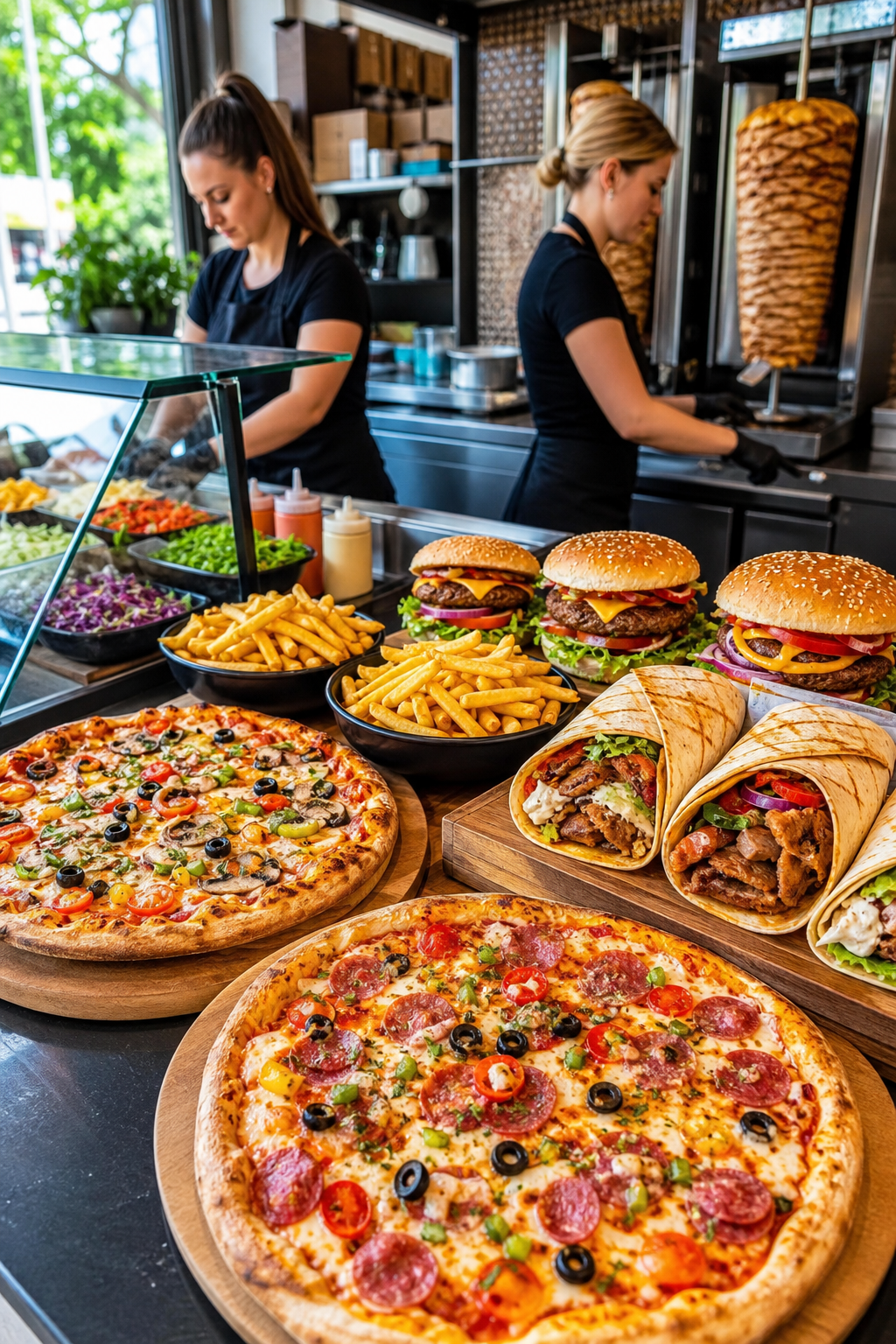 Apetyczne pizze, kebaby, burgery i frytki czekają na klientów w sosnowieckim lokalu.