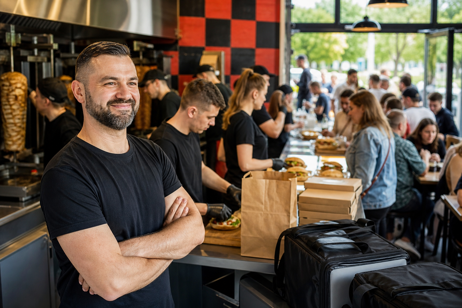 Rozwój lokalu fast food: więcej klientów, ruch przy ladzie i zadowolony właściciel.