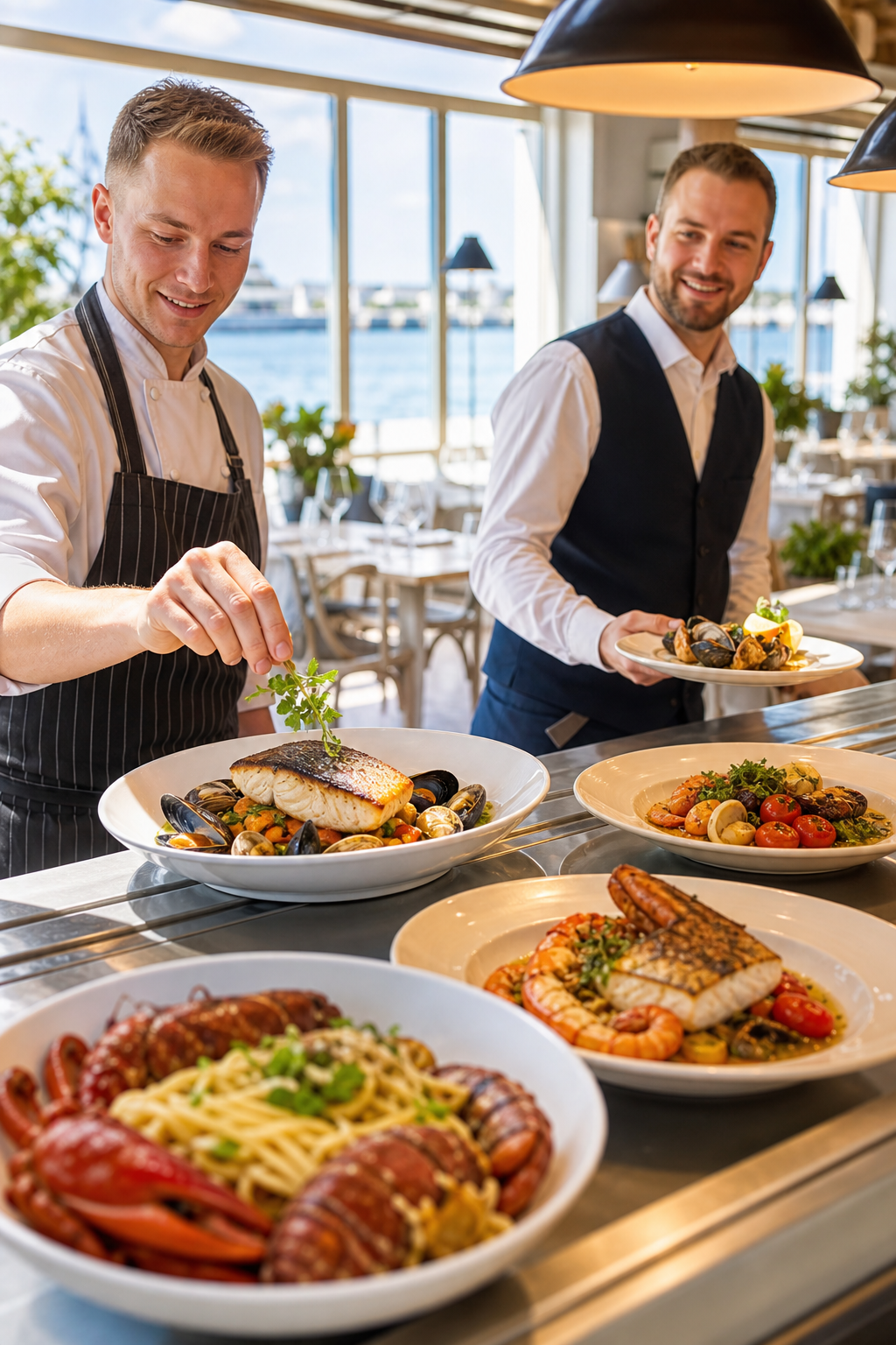 Gotowe dania w restauracji w Gdyni czekaja, by przyciagnac gosci.