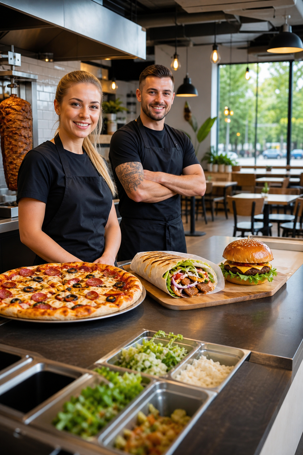Ładny lokal fast food czeka na większy ruch klientów.
