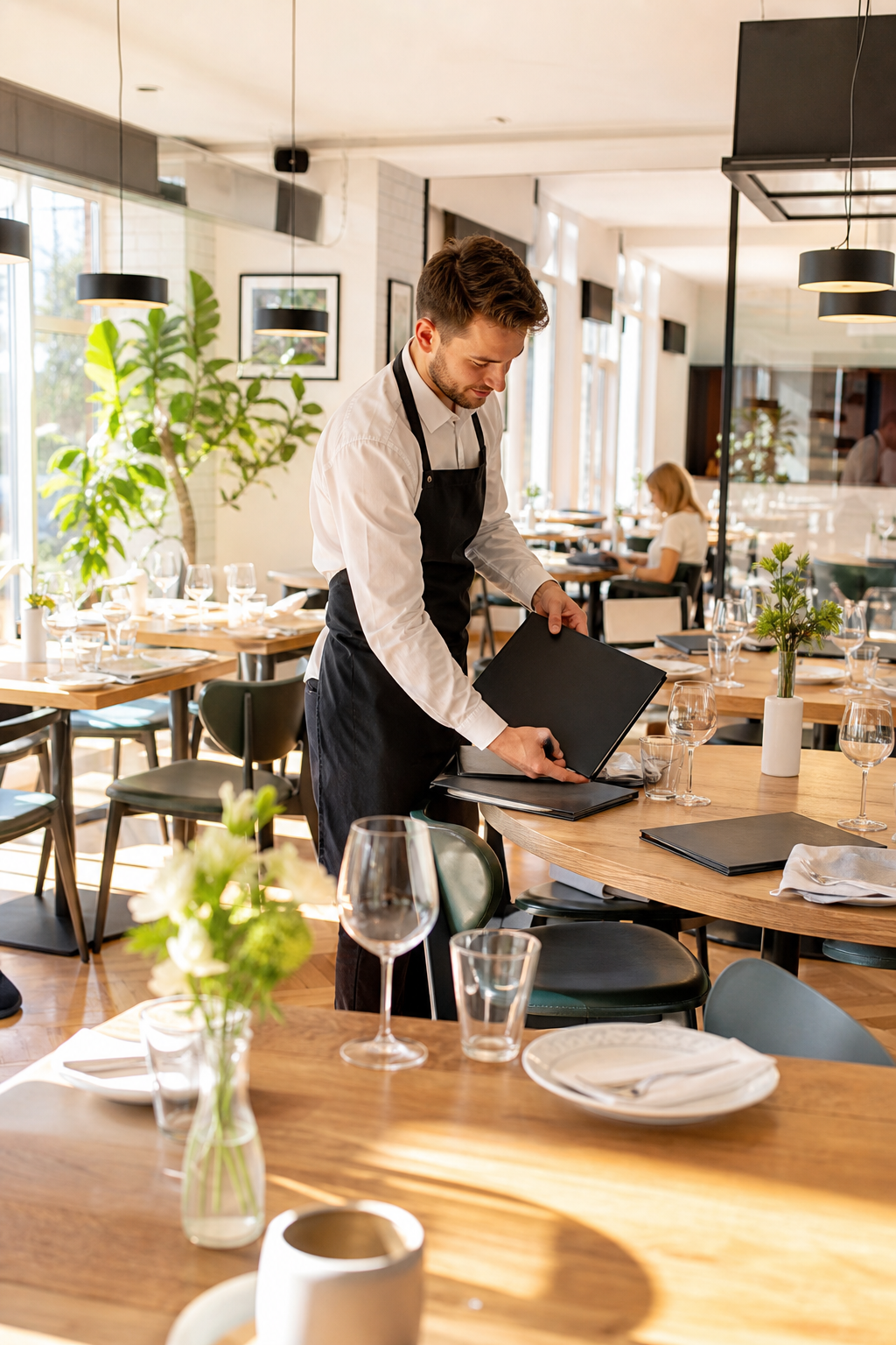 Ładna restauracja w Radomiu w spokojnej chwili z pustymi stolikami.