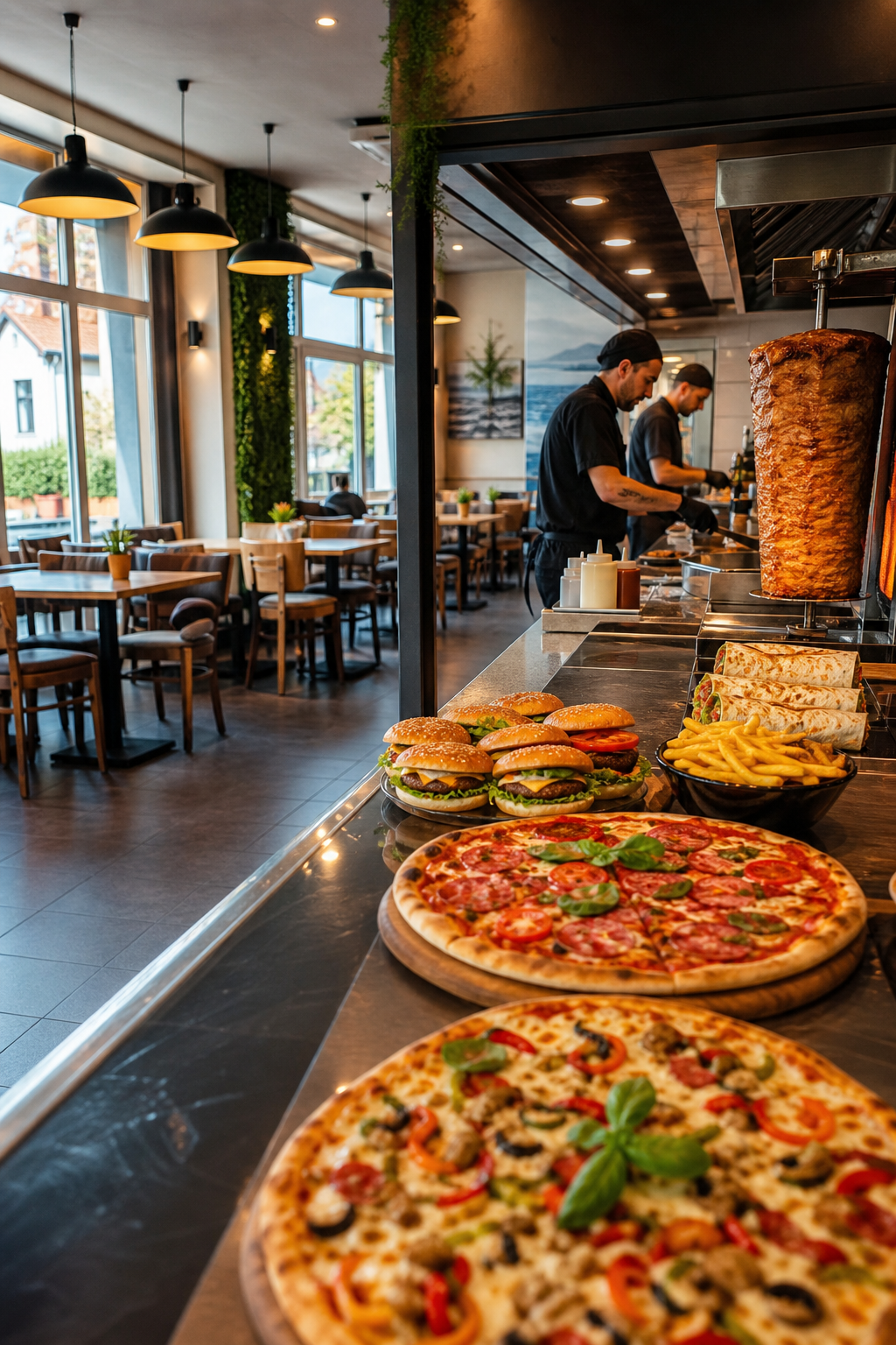 Ładny sopocki lokal fast food w spokojnej chwili, gotowy na klientów.