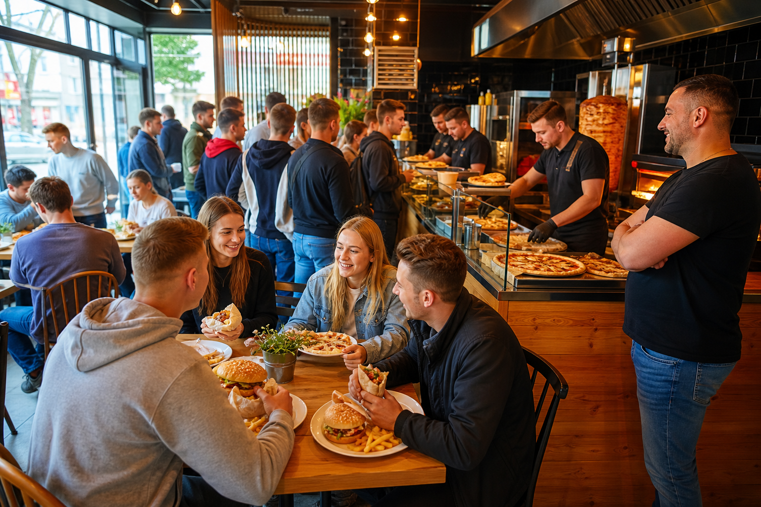 Rosnący ruch w gdyńskim lokalu z pizzą, kebabem, burgerami i frytkami.