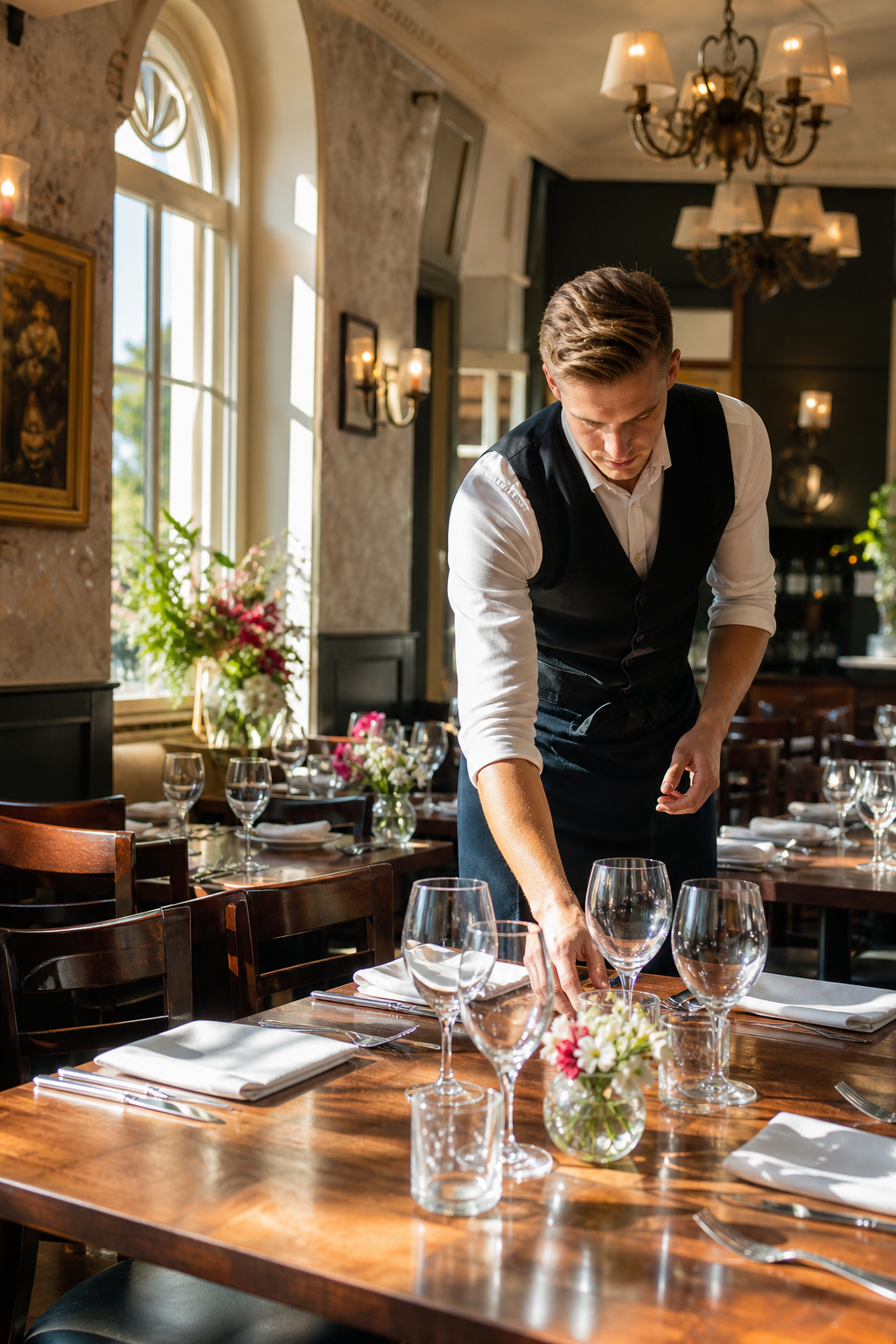 Schludna restauracja w Płocku czeka na gości w spokojnym momencie dnia.