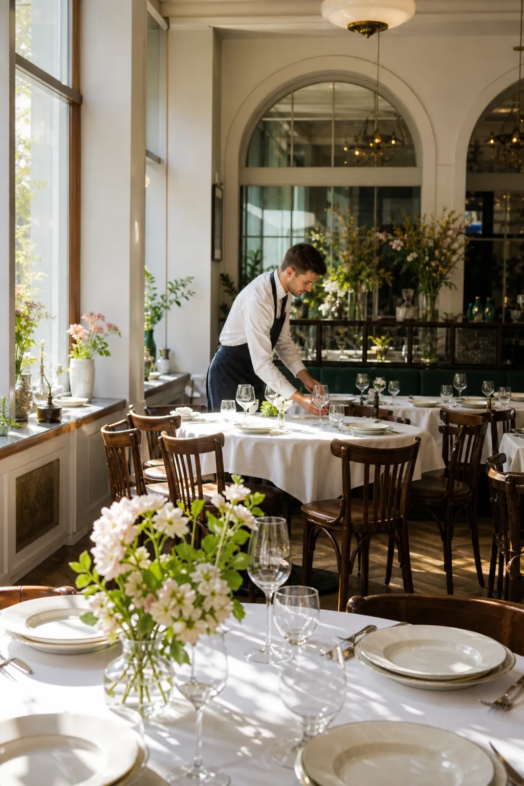 Schludna restauracja w Szczecinie w spokojnym momencie przed napływem gości.