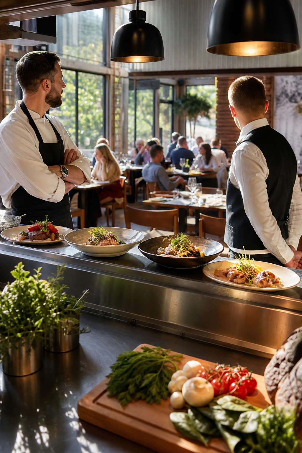 Gotowe dania i eleganckie nakrycia pokazują potencjał restauracji.
