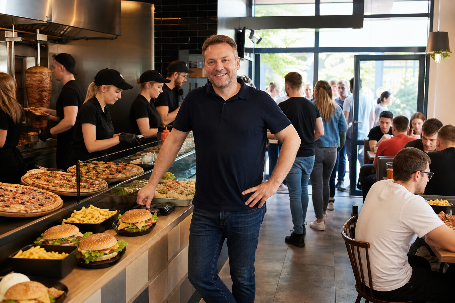 Rozwój lokalu fast food widoczny w większym ruchu i zadowoleniu właściciela.