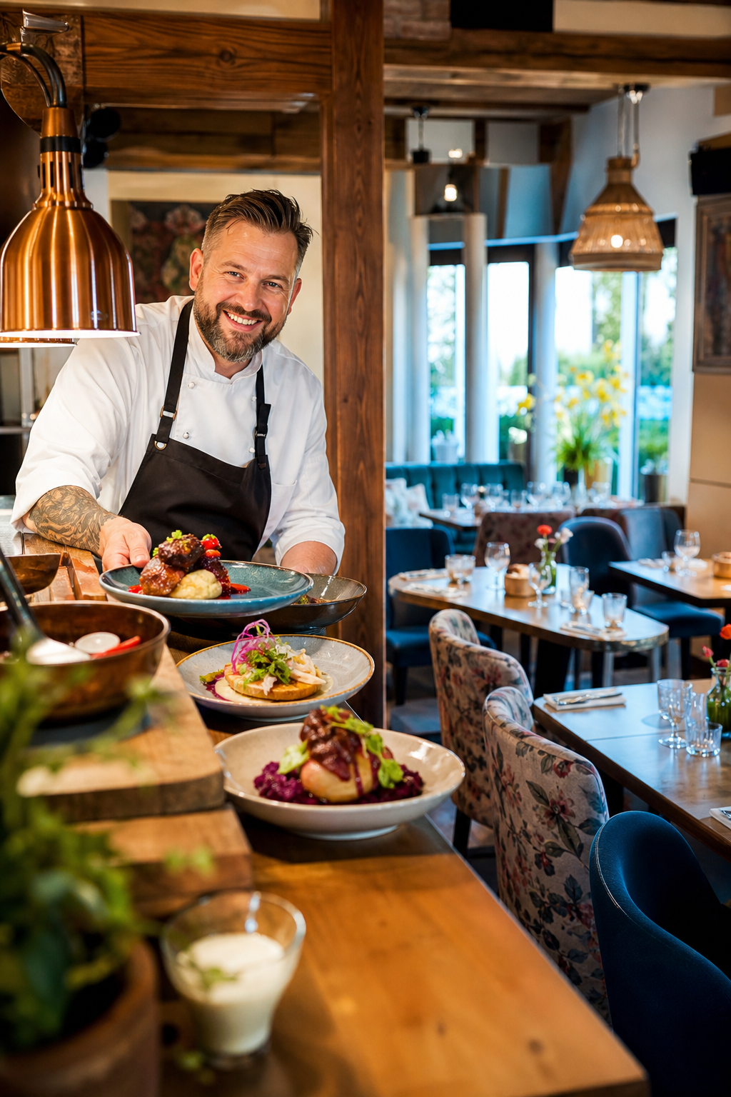 Gotowe dania i nakryte stoliki pokazują potencjał restauracji.