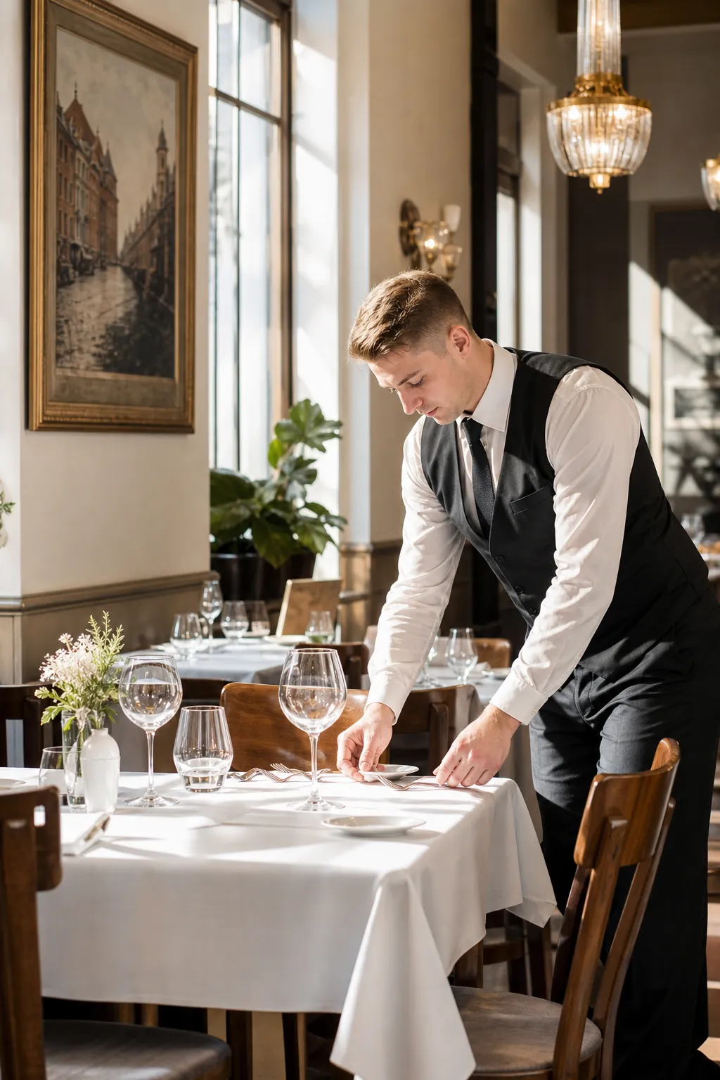Ładna restauracja w spokojnej chwili, gotowa na więcej gości.