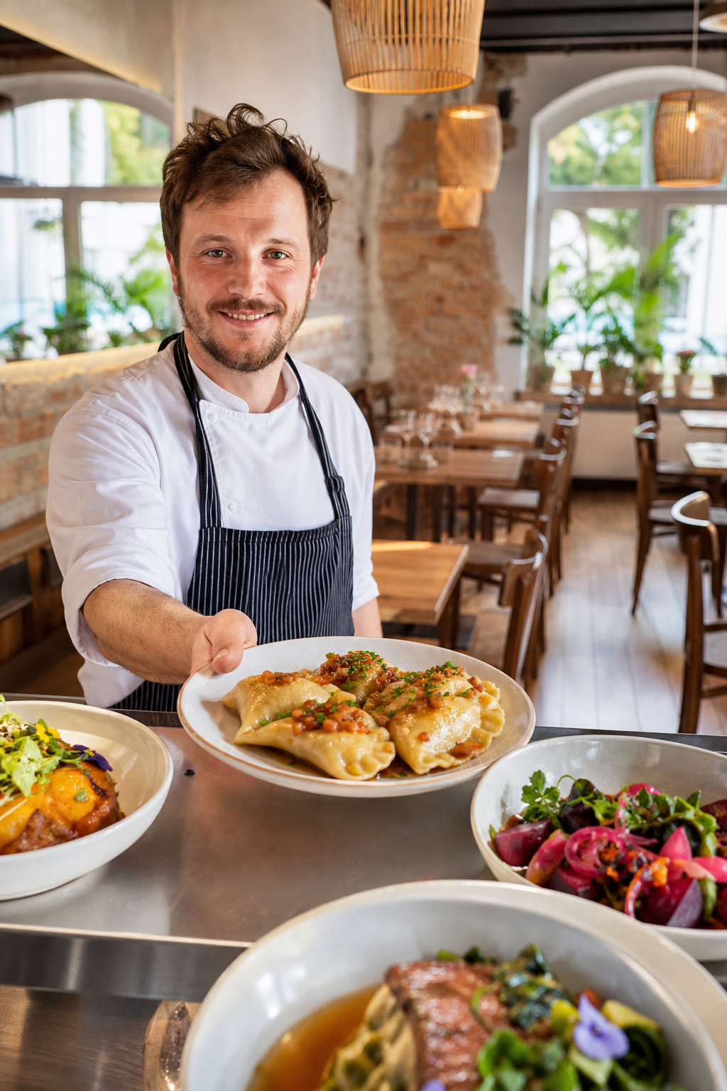 Gotowe dania w restauracji czekają, by przyciągnąć klientów.