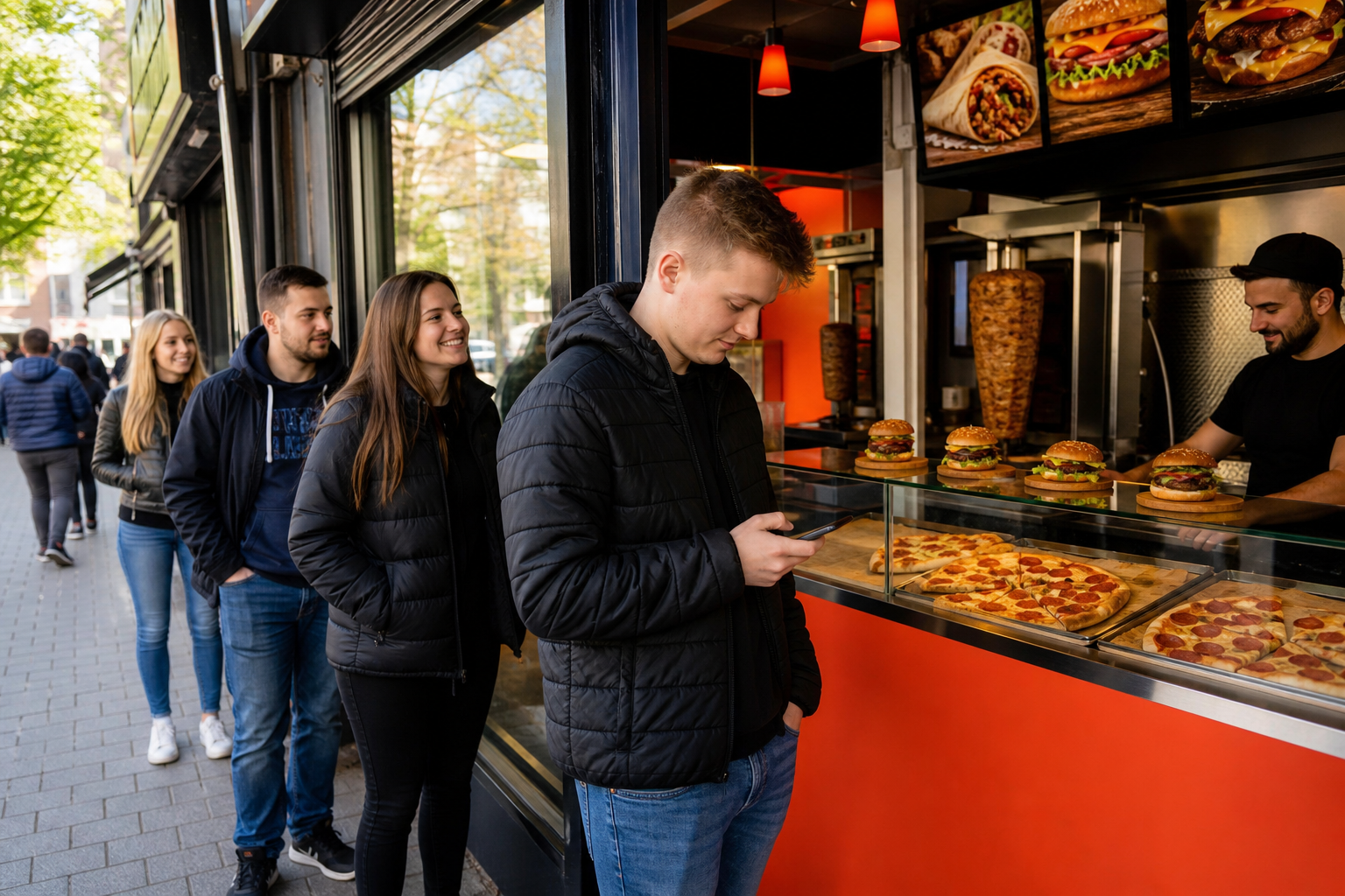 Klienci wybierają popularny lokal fast food w Kielcach.
