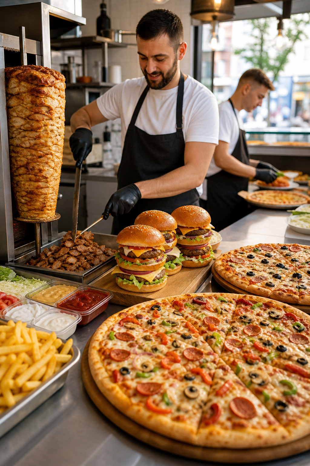 Gotowe pizze, kebaby i burgery pokazują potencjał lokalu.