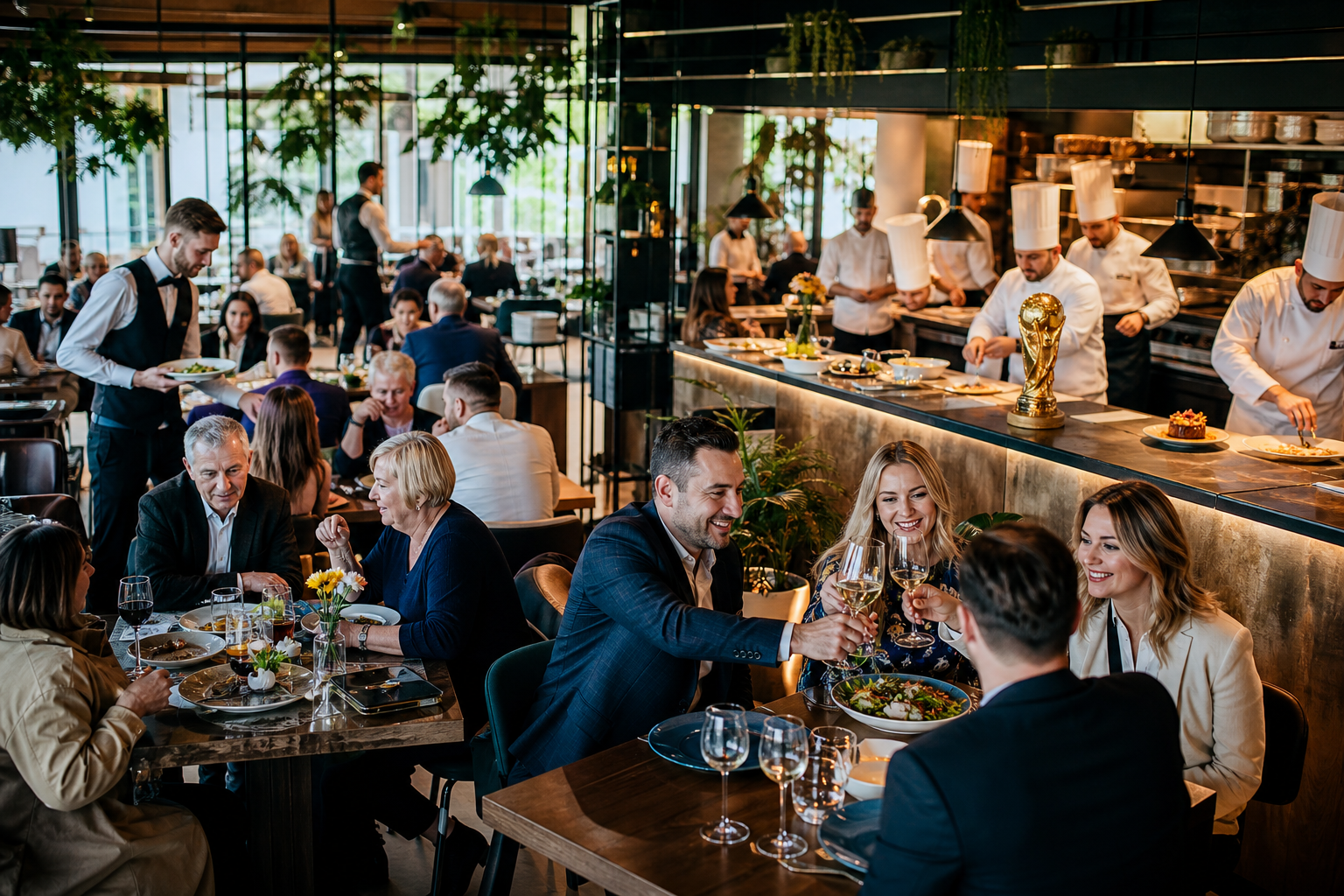 Tętniąca ruchem restauracja jako symbol wygranej w rankingu.
