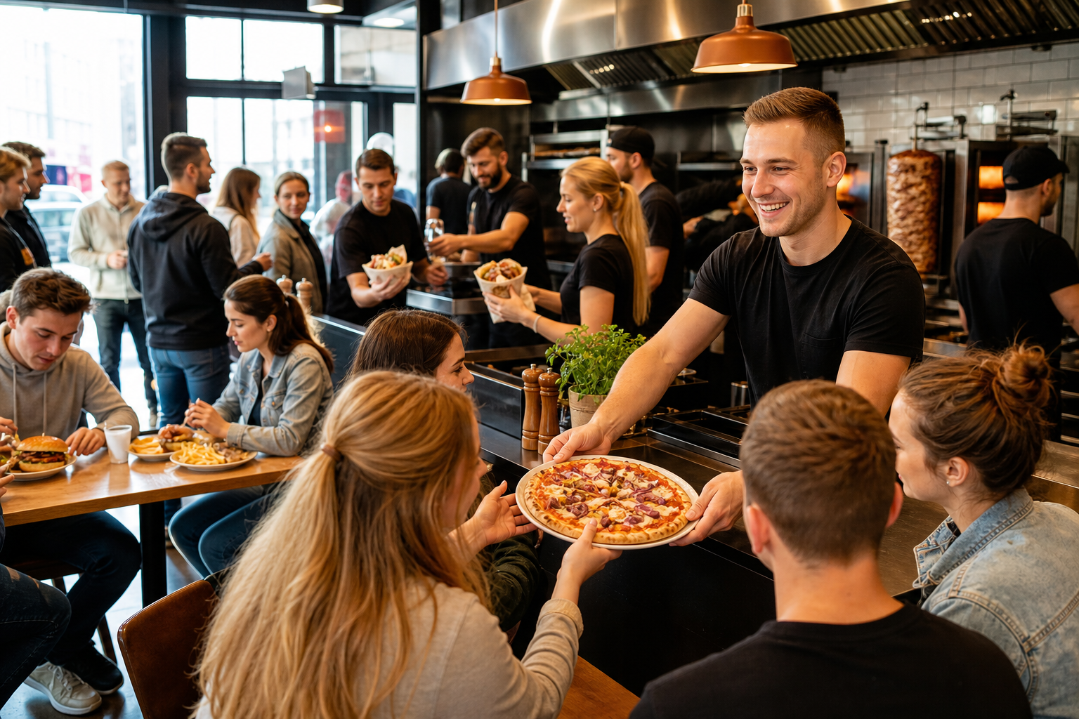 Większy ruch klientów w toruńskim lokalu fast food.