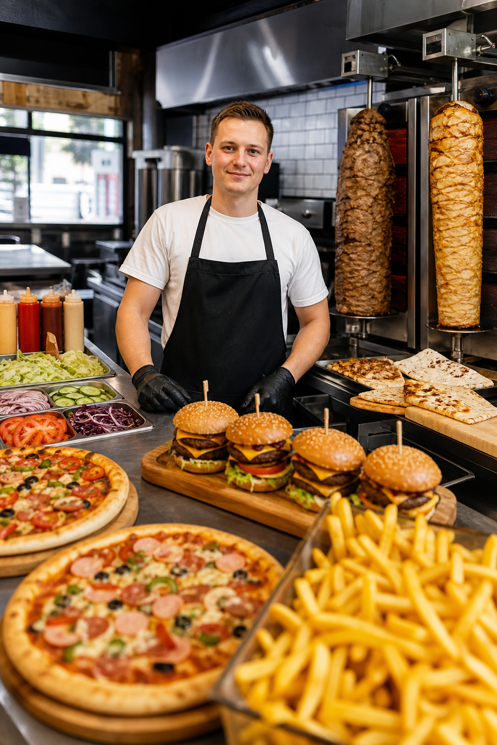 Gotowe dania pokazują potencjał lokalu z pizzą, kebabem i burgerami.
