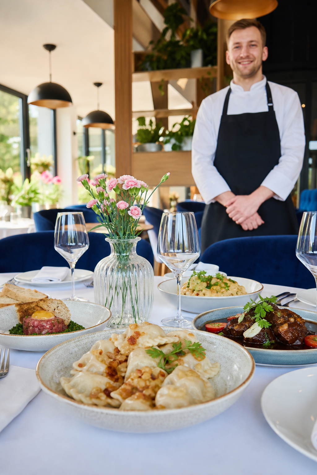 Elegancko nakryty stół i dania gotowe, by przyciągnąć gości restauracji.