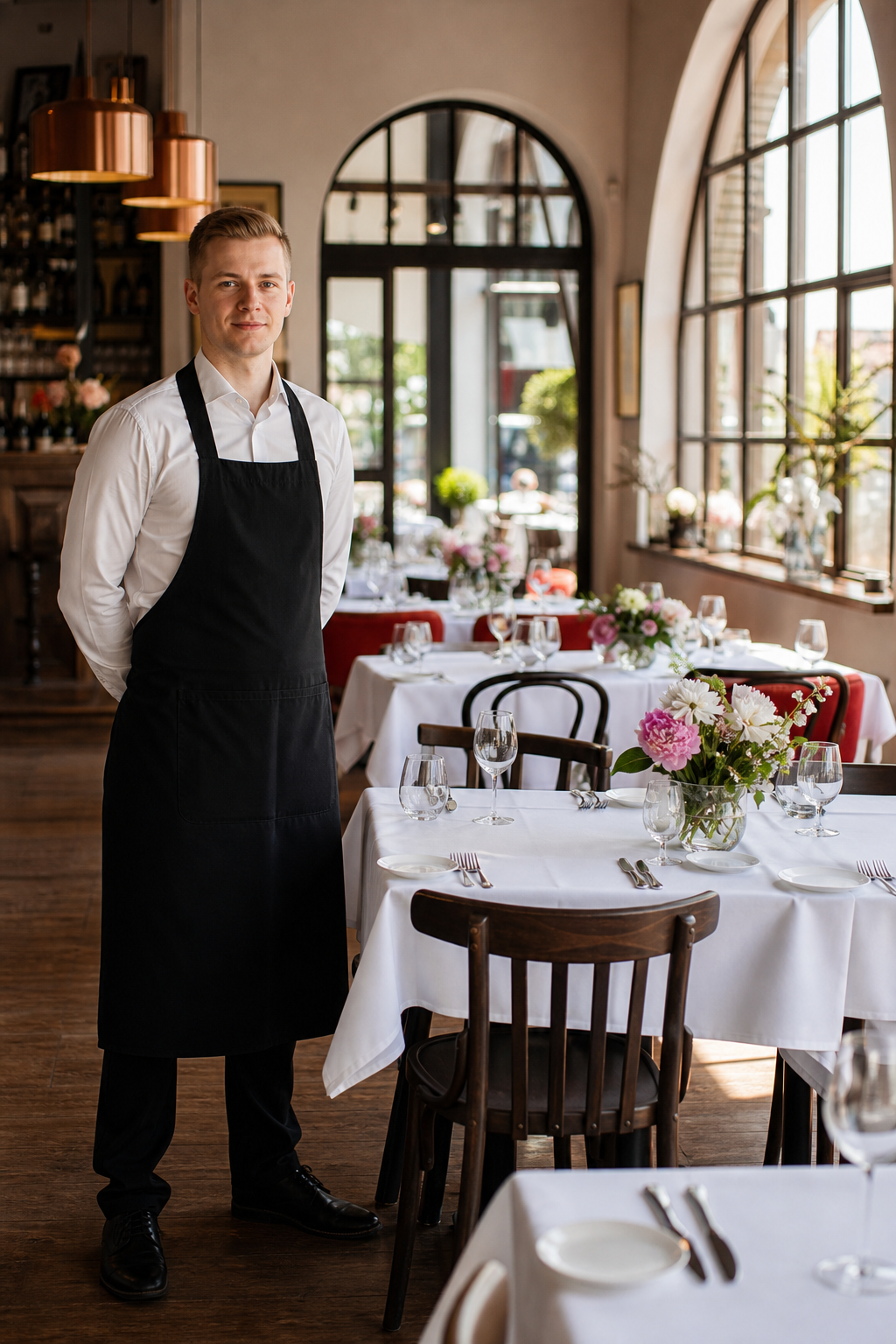 Ładna toruńska restauracja w spokojnej chwili, gotowa na większy ruch.